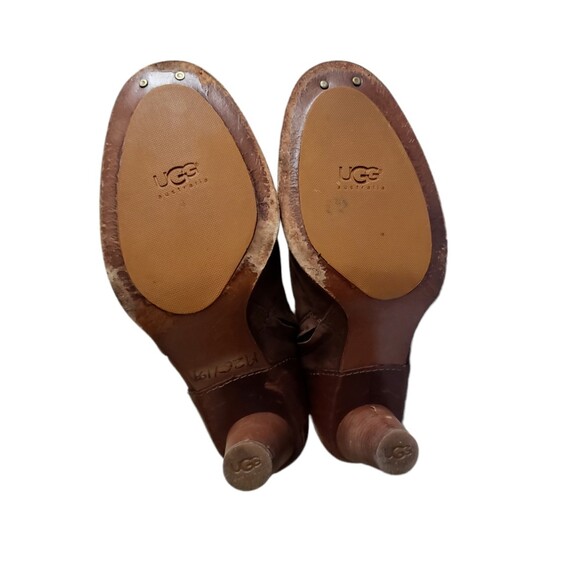 UGG Stella mid calf Leather Suede Brown Zip up Boots 5474 Women's Size 8.5 - Picture 9 of 10